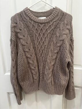Abercrombie & Fitch Taupe Pointelle Cable Knit Sweater Open Stitch Womens Size S